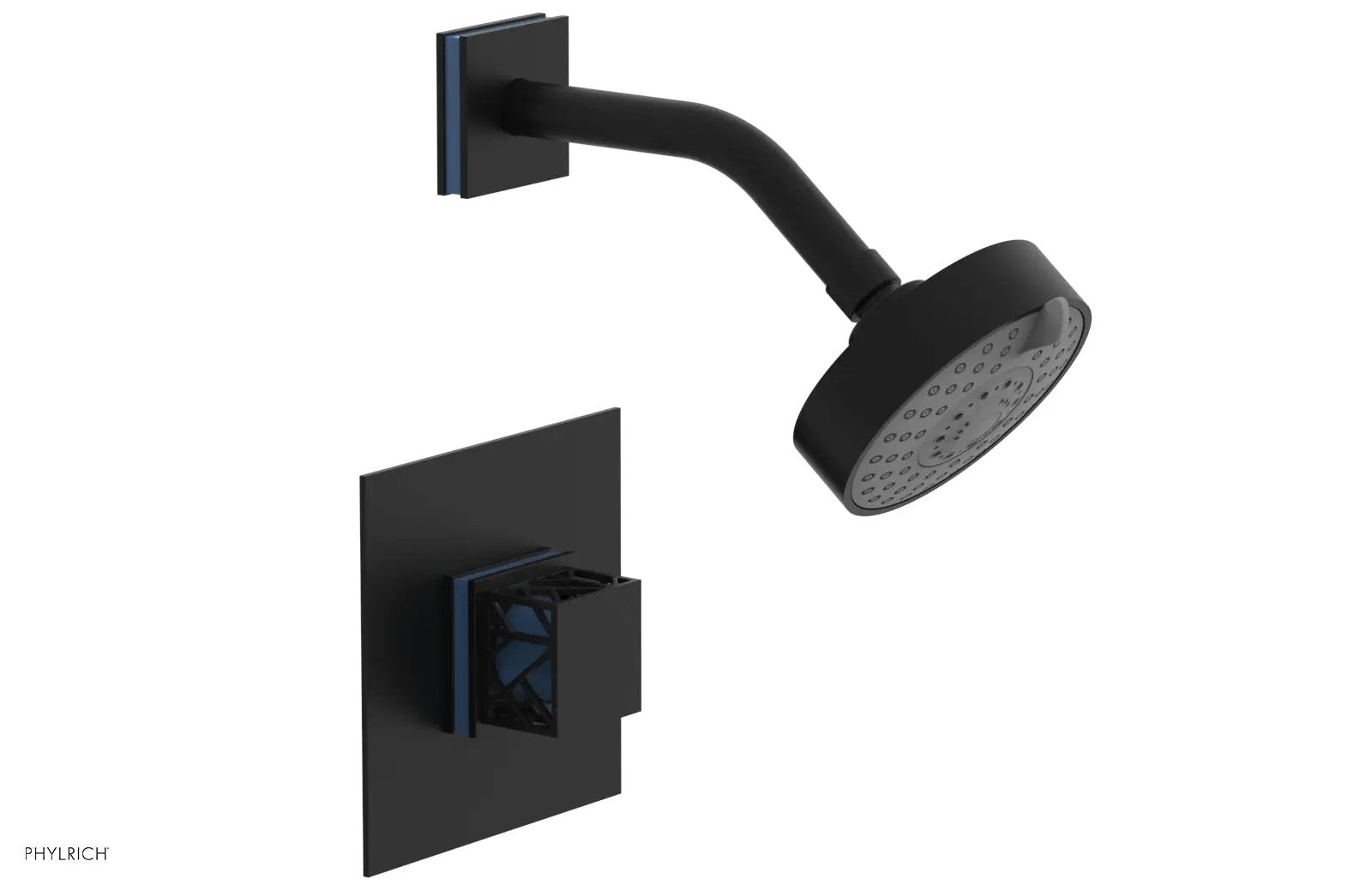 Phylrich JOLIE Pressure Balance Shower Set - Square Handle with "Light Blue" Accents by Phylrich
