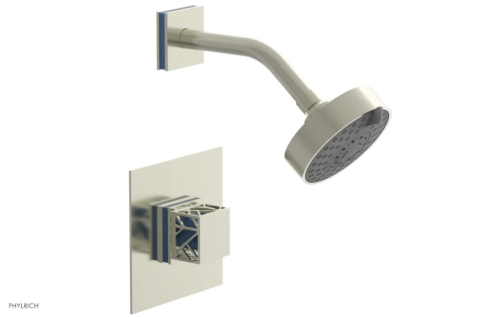 Phylrich JOLIE Pressure Balance Shower Set - Square Handle with "Light Blue" Accents by Phylrich