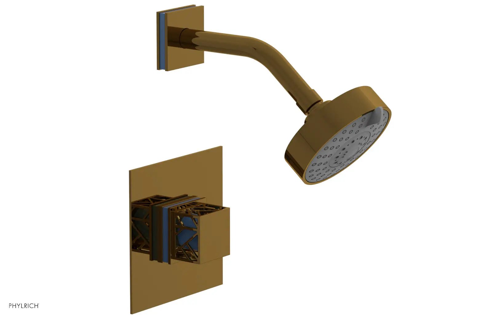 Phylrich JOLIE Pressure Balance Shower Set - Square Handle with "Light Blue" Accents by Phylrich