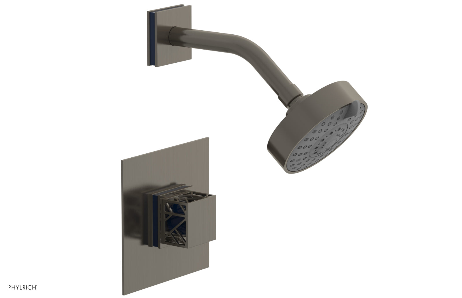 Phylrich JOLIE Pressure Balance Shower Set - Square Handle with "Navy Blue" Accents