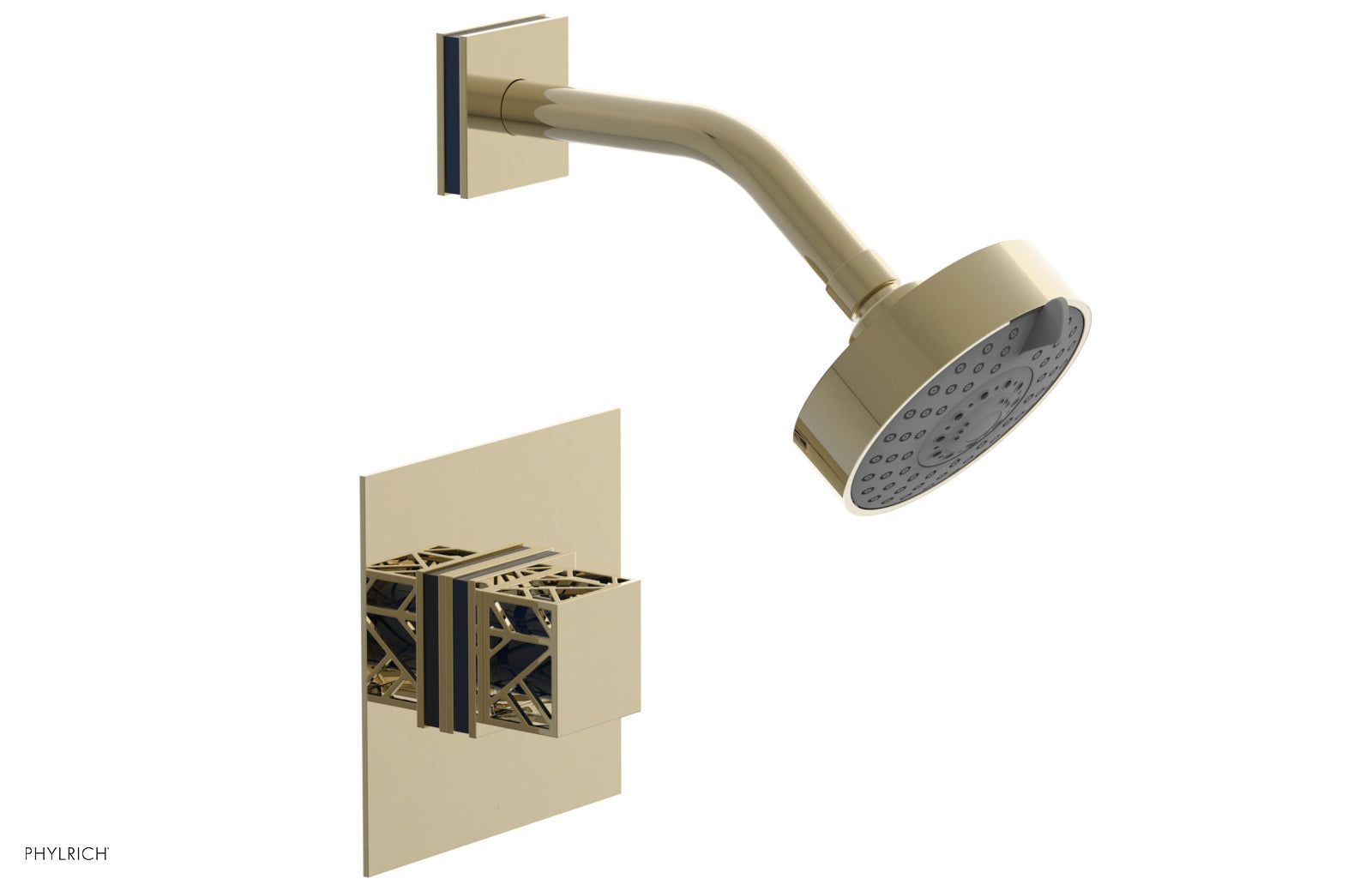 Phylrich JOLIE Pressure Balance Shower Set - Square Handle with "Navy Blue" Accents