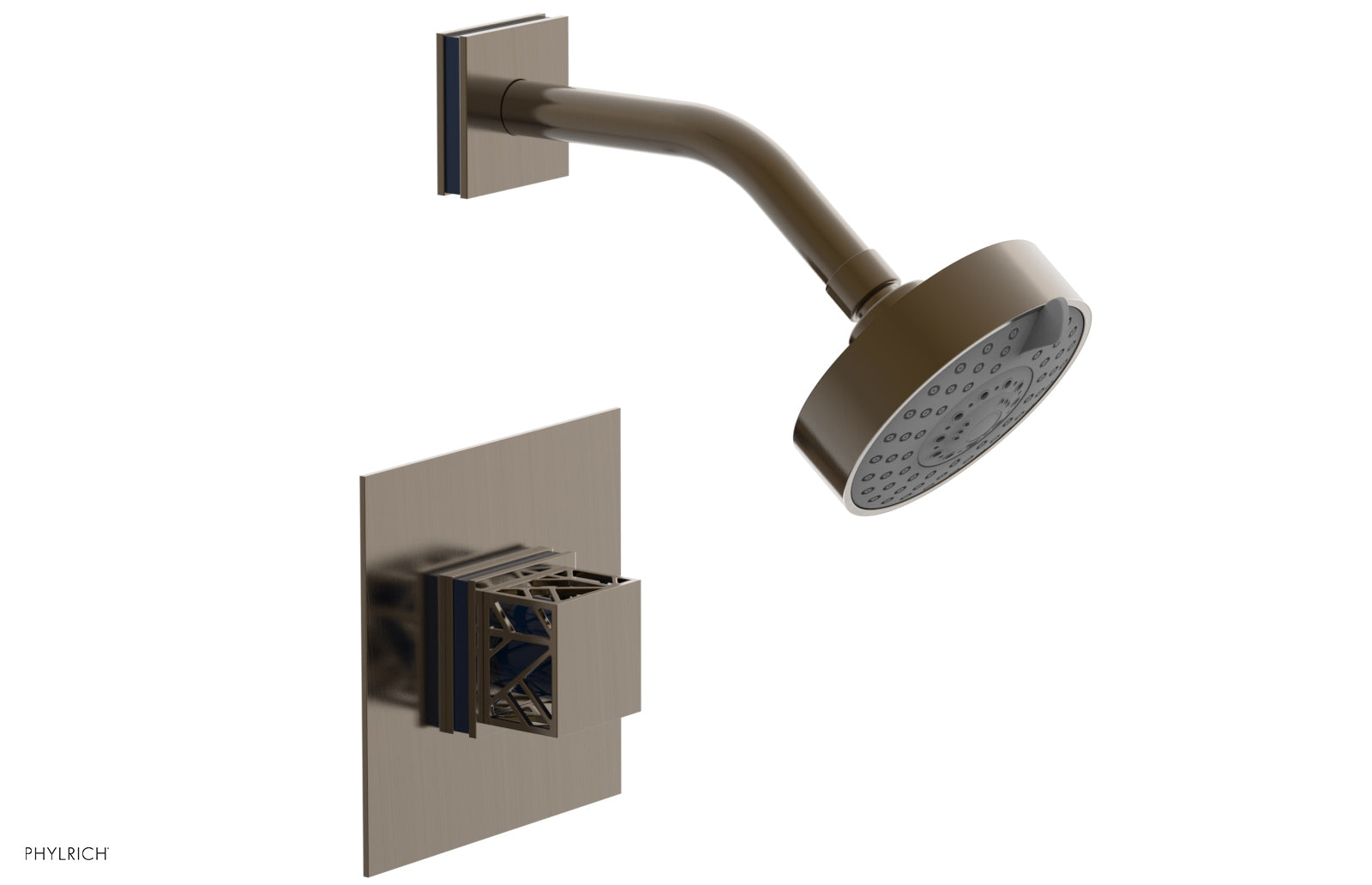 Phylrich JOLIE Pressure Balance Shower Set - Square Handle with "Navy Blue" Accents