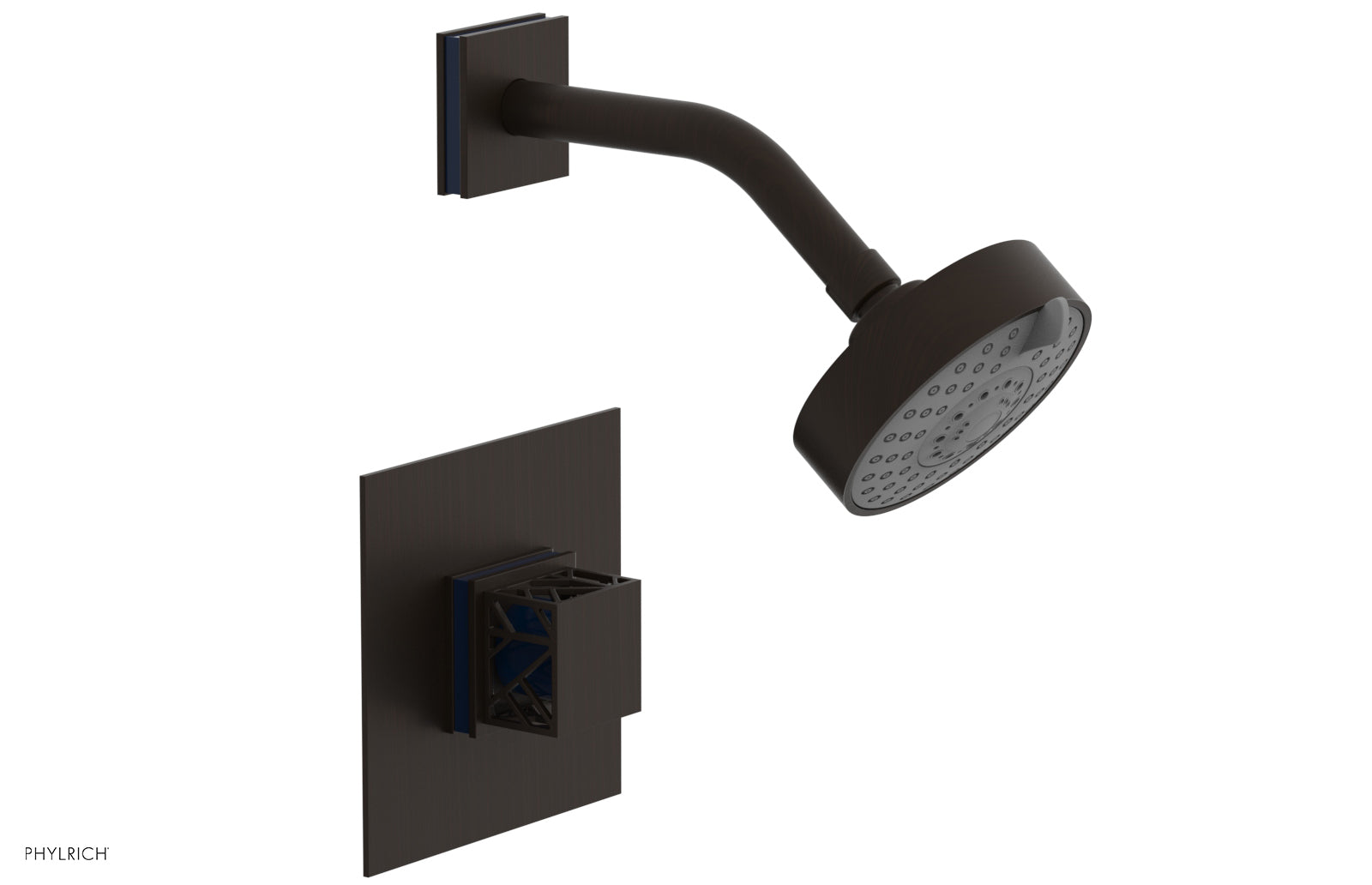 Phylrich JOLIE Pressure Balance Shower Set - Square Handle with "Navy Blue" Accents