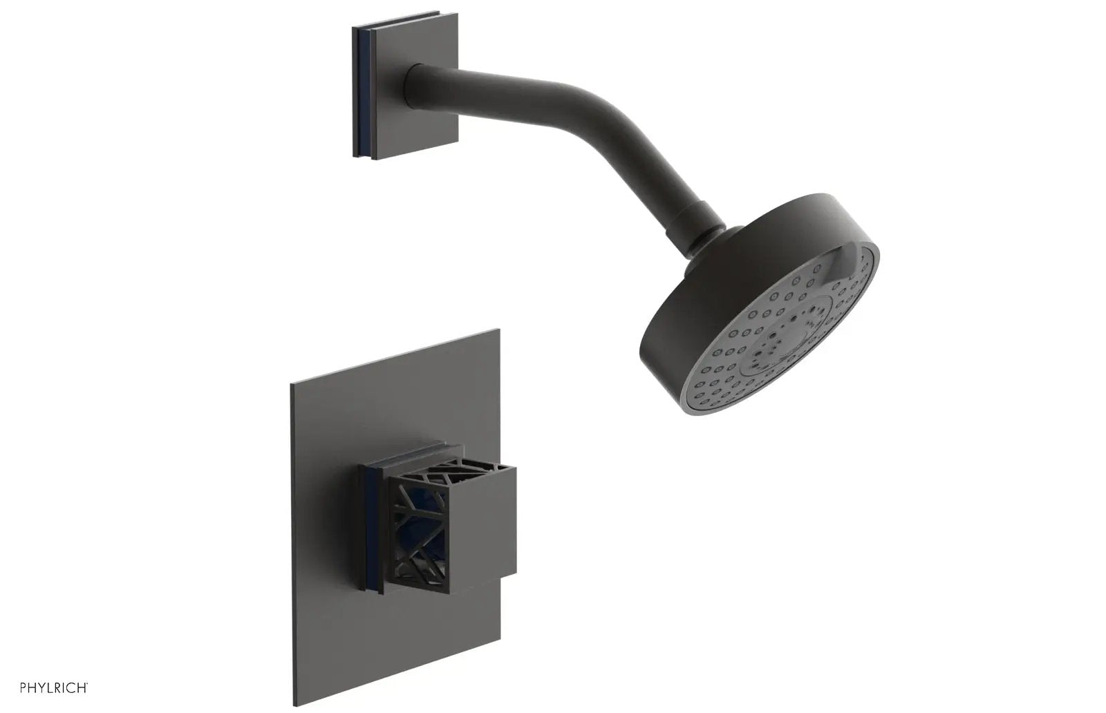 Phylrich JOLIE Pressure Balance Shower Set - Square Handle with "Navy Blue" Accents