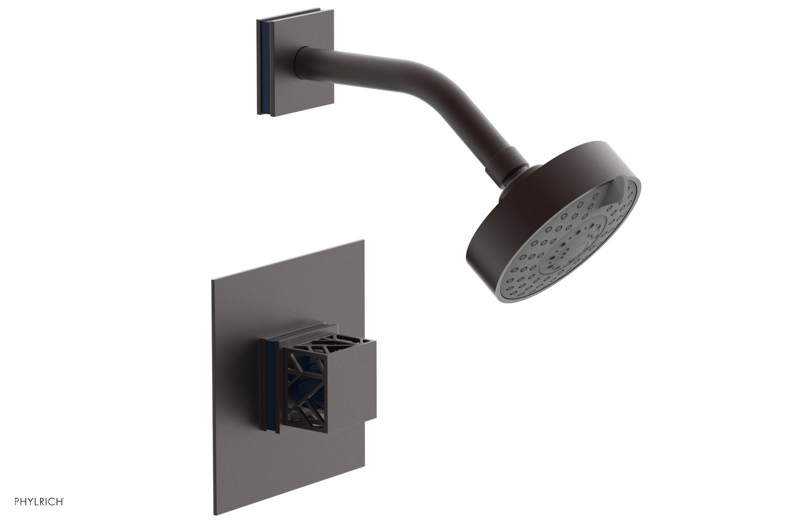 Phylrich JOLIE Pressure Balance Shower Set - Square Handle with "Navy Blue" Accents
