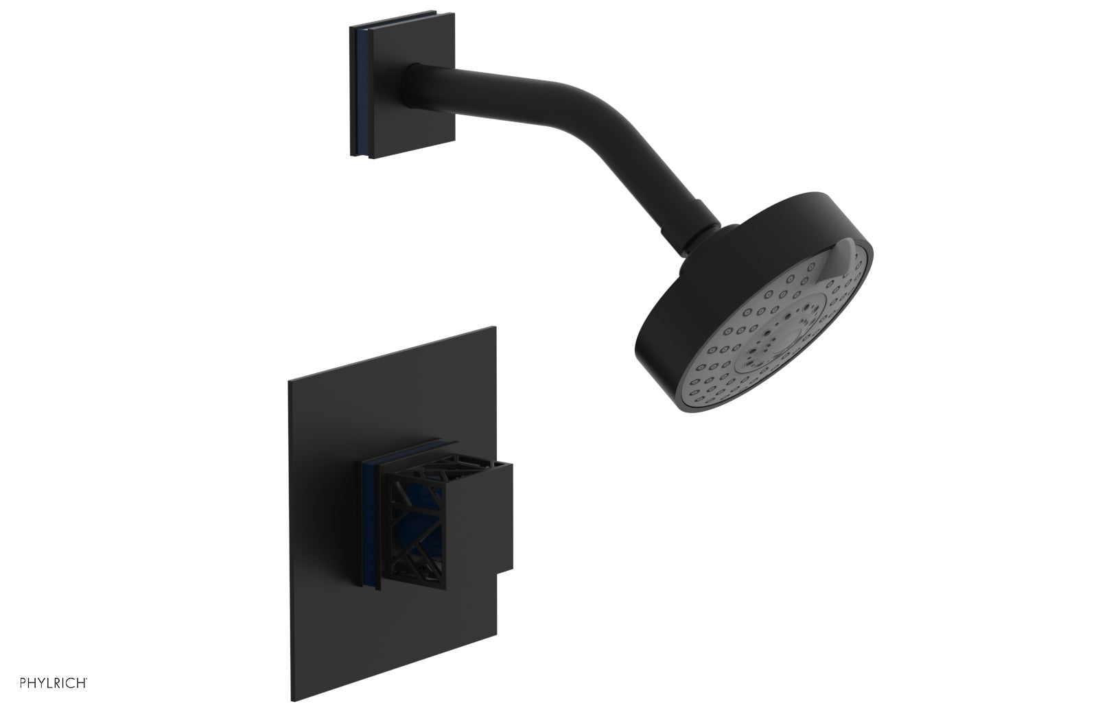 Phylrich JOLIE Pressure Balance Shower Set - Square Handle with "Navy Blue" Accents