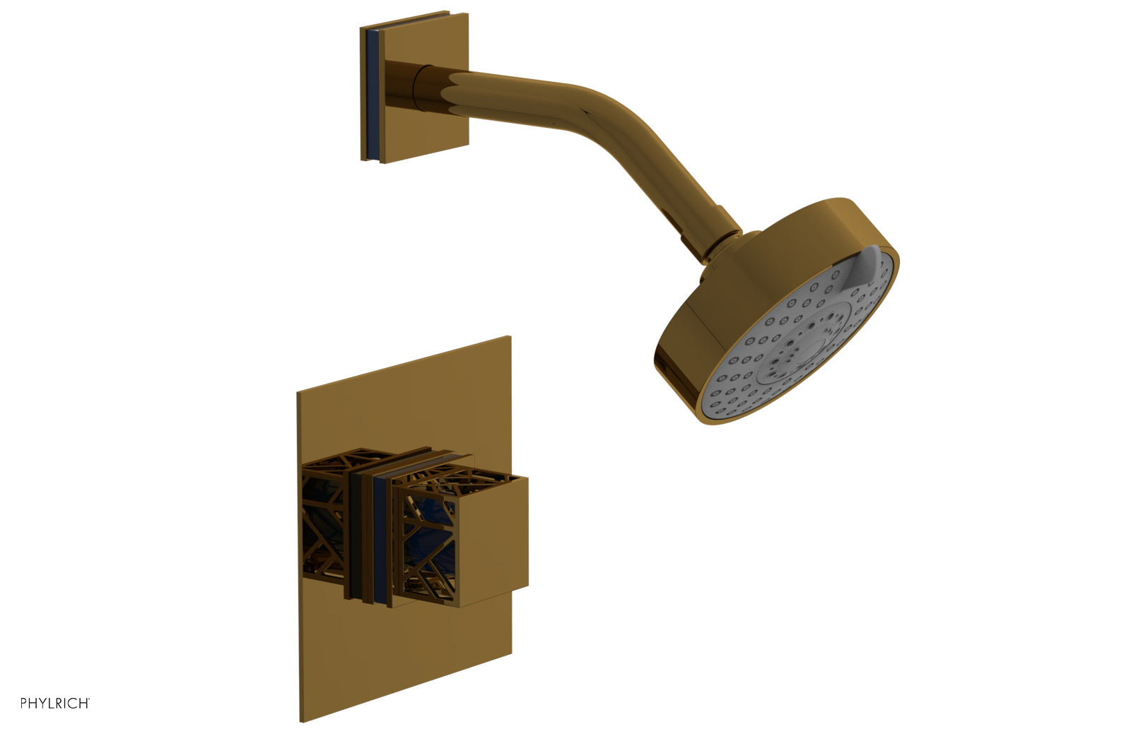 Phylrich JOLIE Pressure Balance Shower Set - Square Handle with "Navy Blue" Accents