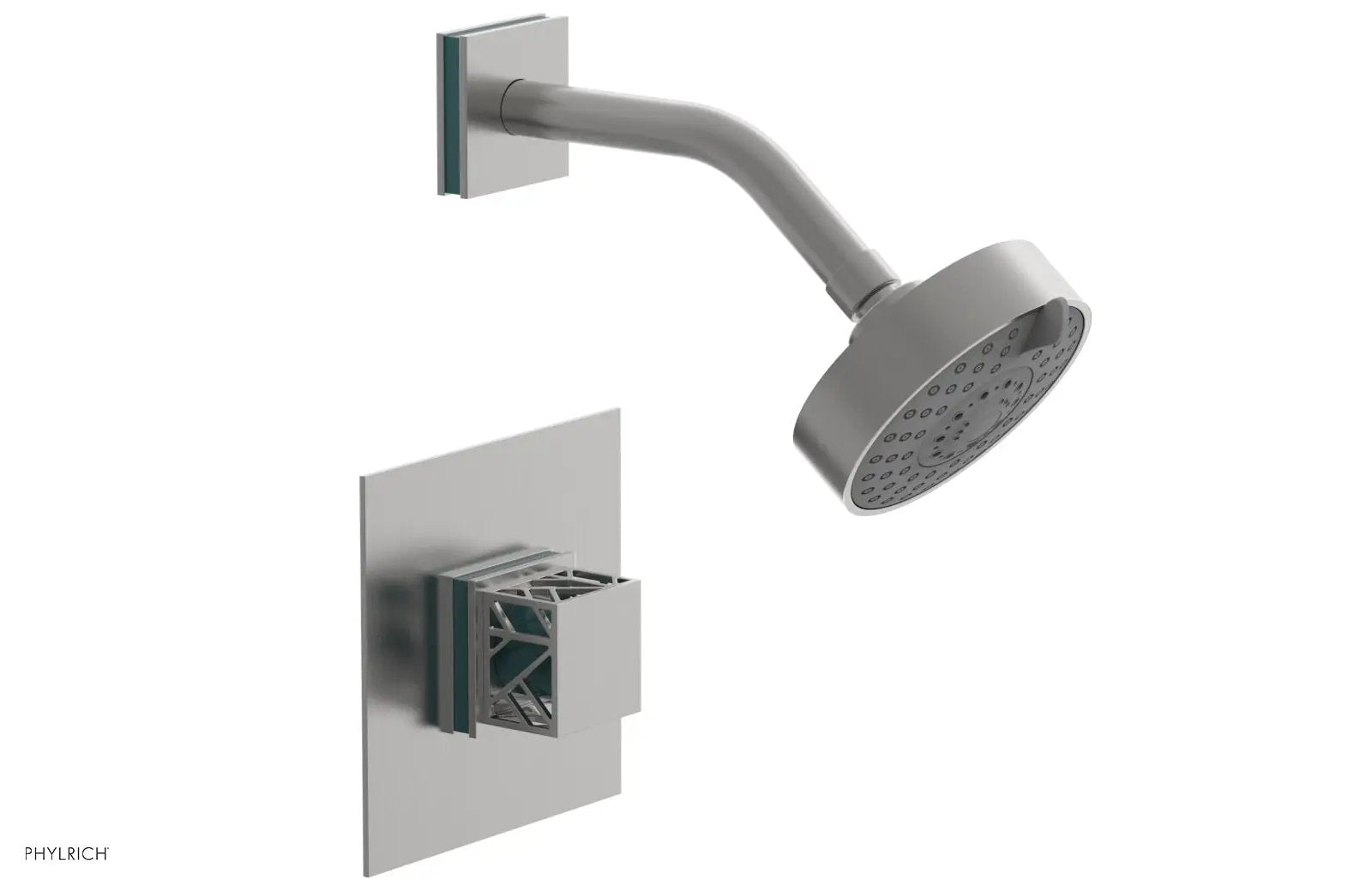 Phylrich JOLIE Pressure Balance Shower Set - Square Handle with "Turquoise" Accents by Phylrich
