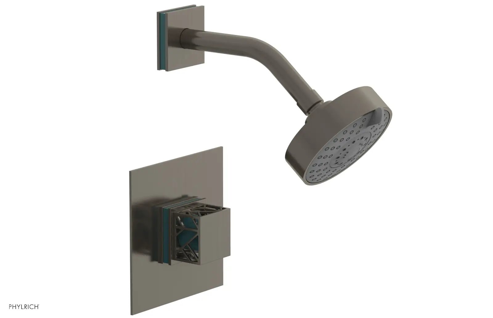 Phylrich JOLIE Pressure Balance Shower Set - Square Handle with "Turquoise" Accents by Phylrich