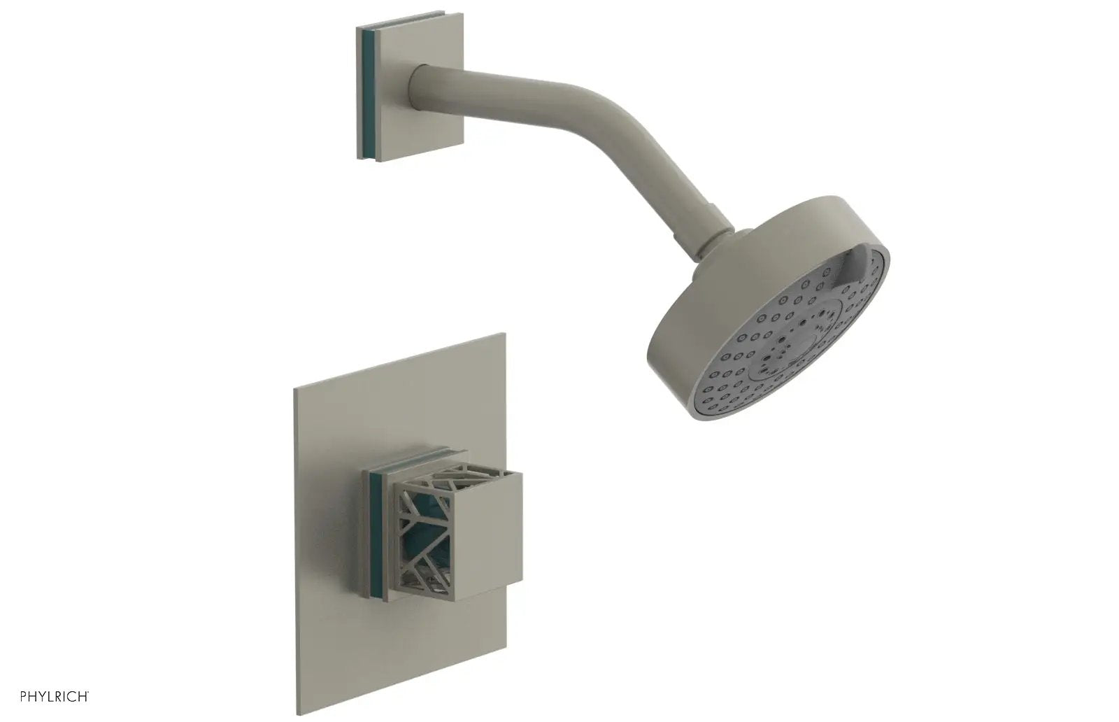 Phylrich JOLIE Pressure Balance Shower Set - Square Handle with "Turquoise" Accents by Phylrich