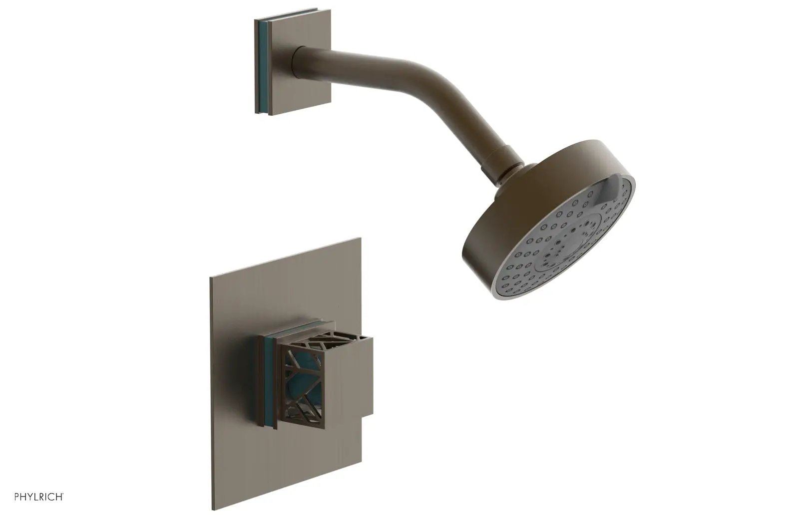 Phylrich JOLIE Pressure Balance Shower Set - Square Handle with "Turquoise" Accents by Phylrich