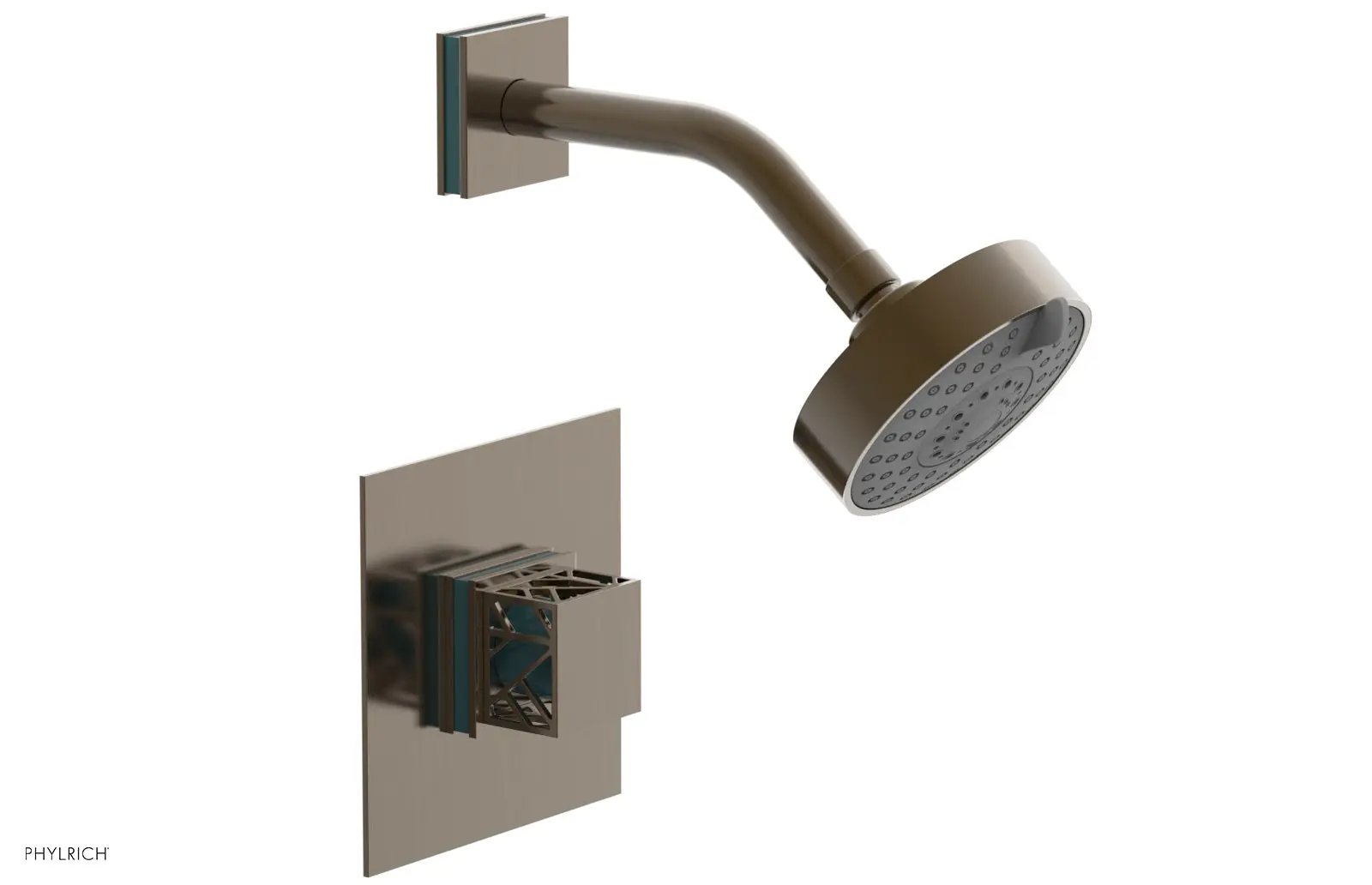 Phylrich JOLIE Pressure Balance Shower Set - Square Handle with "Turquoise" Accents by Phylrich