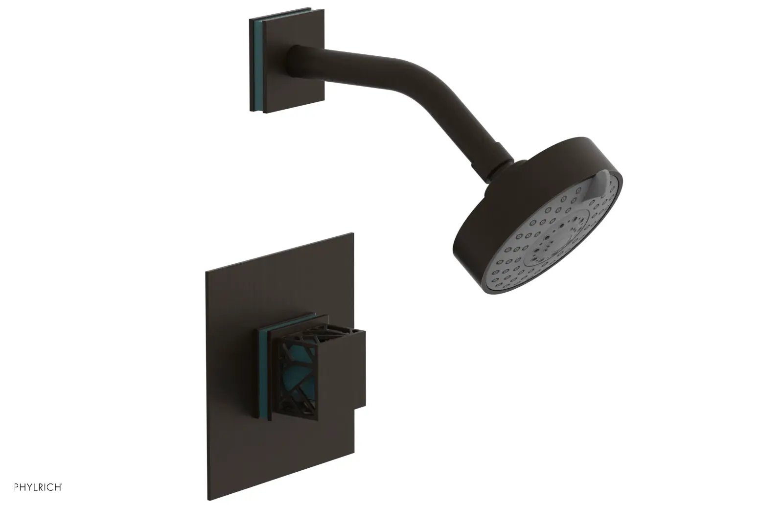 Phylrich JOLIE Pressure Balance Shower Set - Square Handle with "Turquoise" Accents by Phylrich