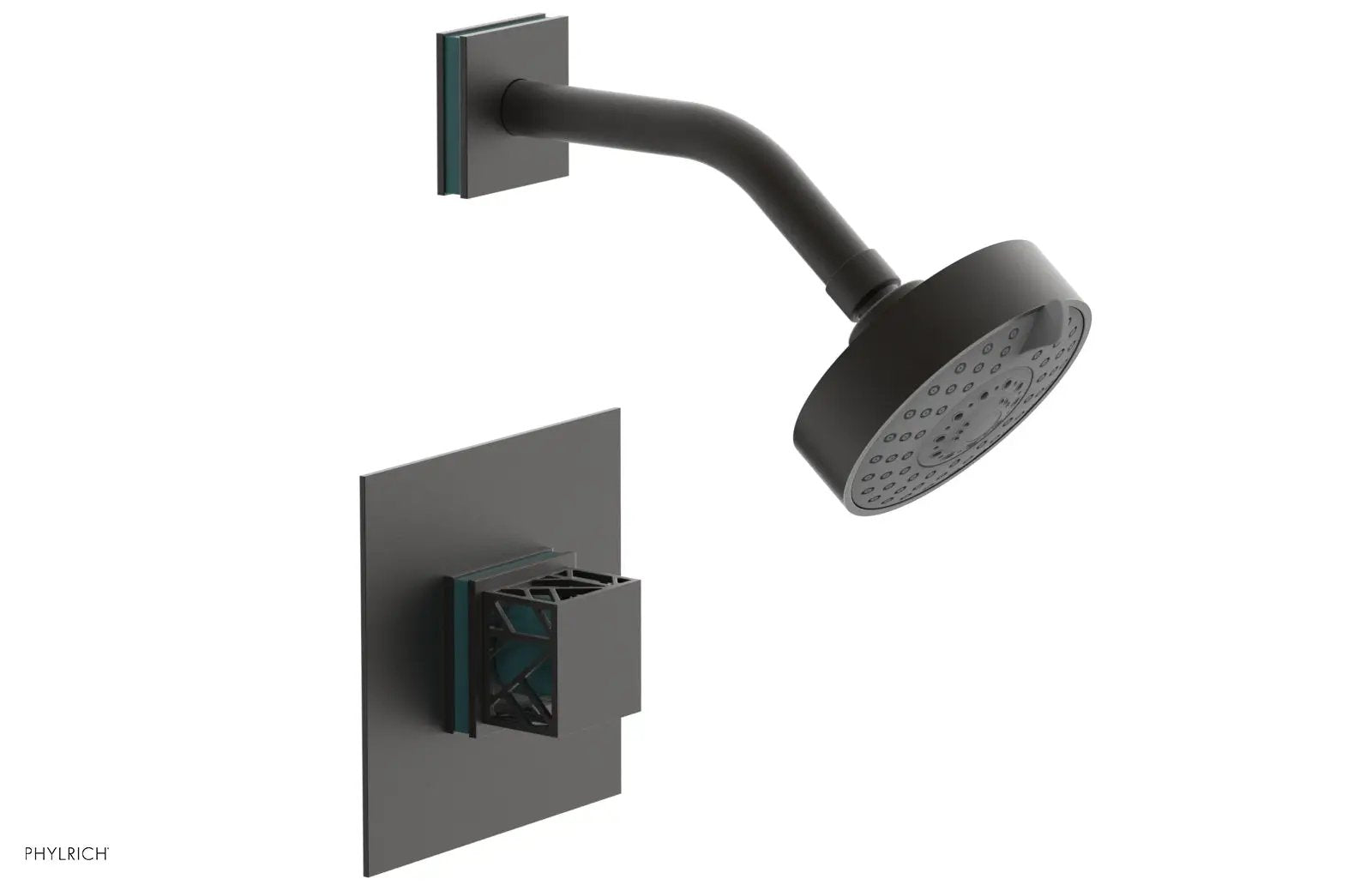 Phylrich JOLIE Pressure Balance Shower Set - Square Handle with "Turquoise" Accents by Phylrich