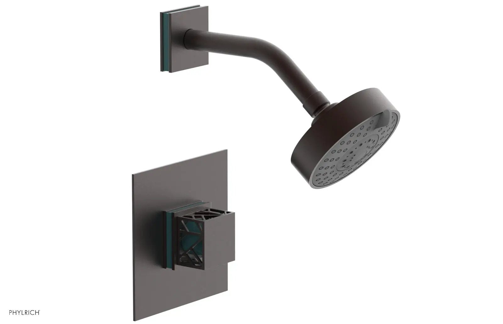 Phylrich JOLIE Pressure Balance Shower Set - Square Handle with "Turquoise" Accents by Phylrich