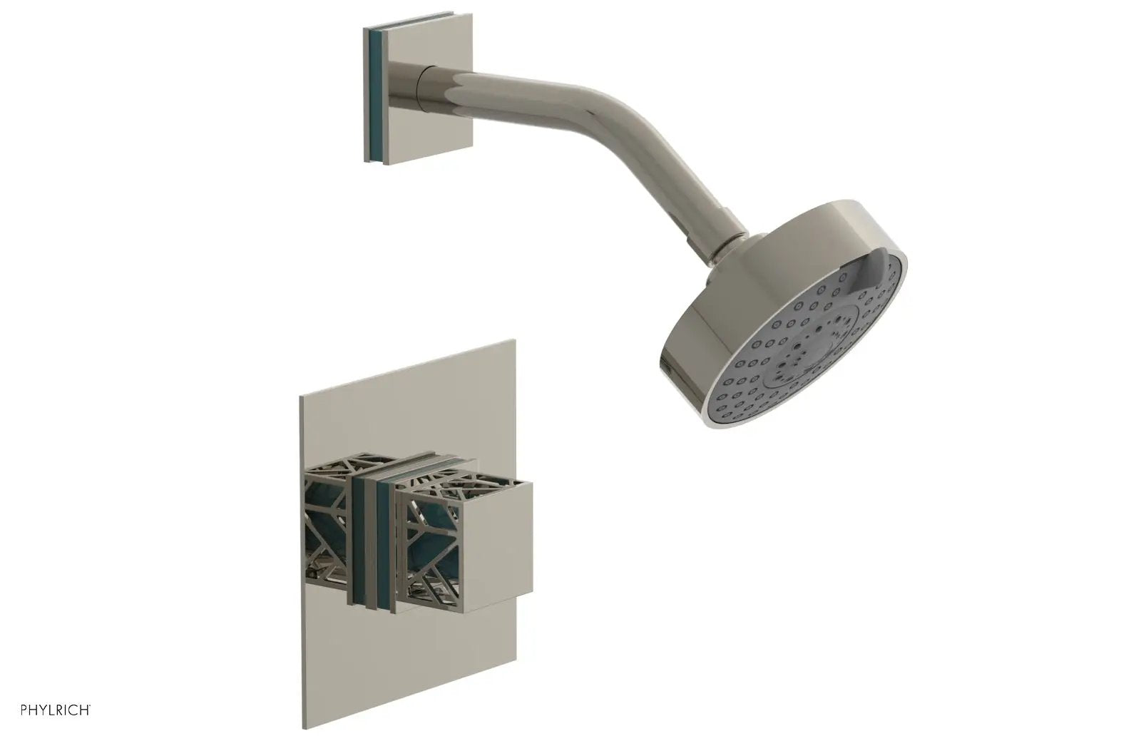 Phylrich JOLIE Pressure Balance Shower Set - Square Handle with "Turquoise" Accents by Phylrich
