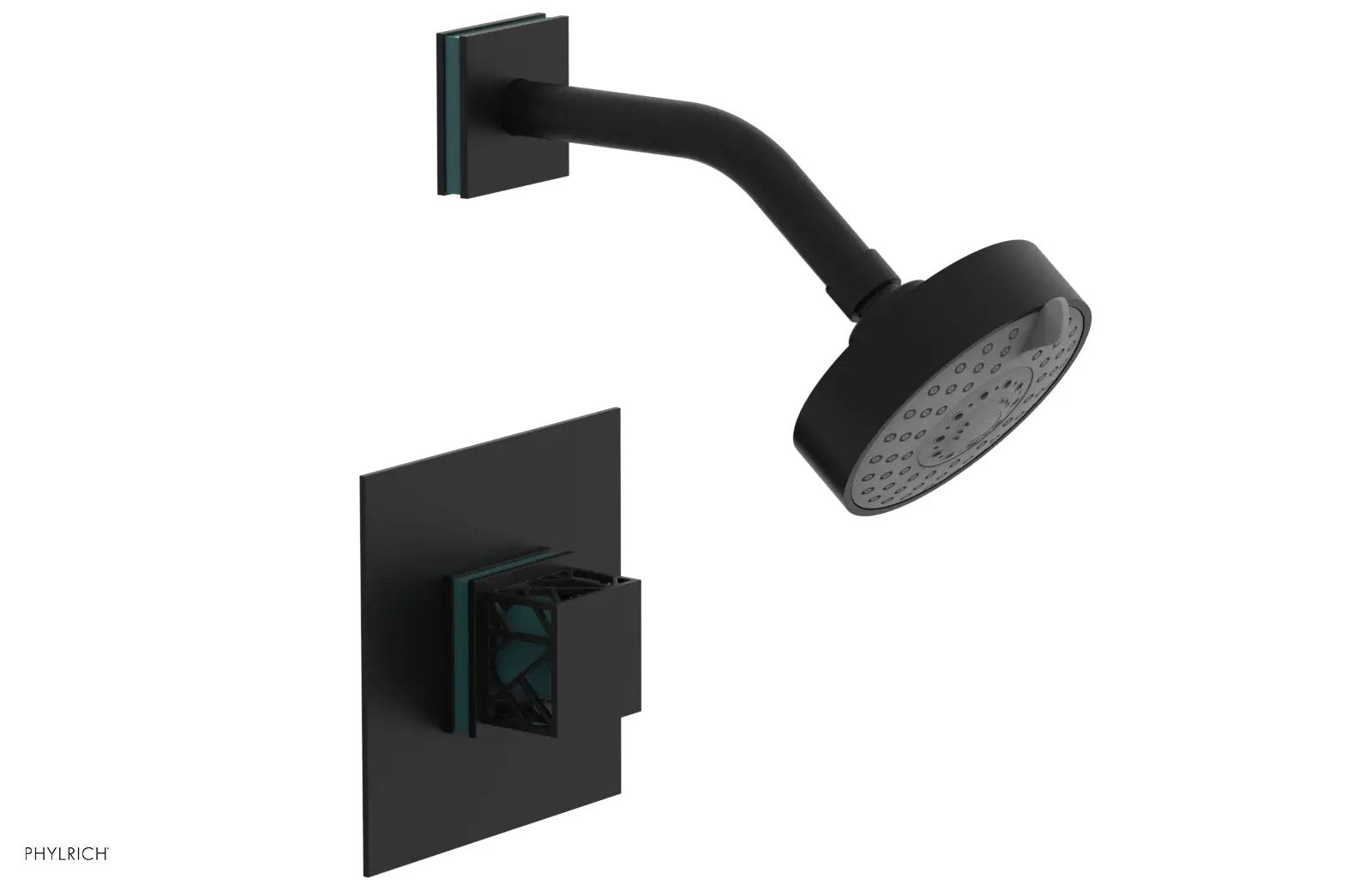 Phylrich JOLIE Pressure Balance Shower Set - Square Handle with "Turquoise" Accents by Phylrich