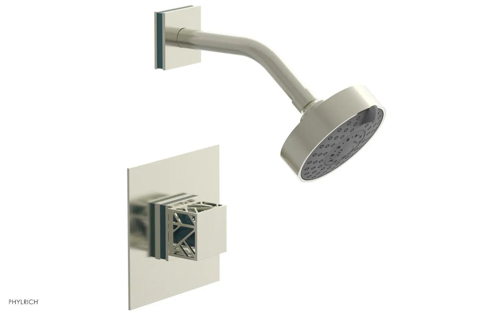 Phylrich JOLIE Pressure Balance Shower Set - Square Handle with "Turquoise" Accents by Phylrich