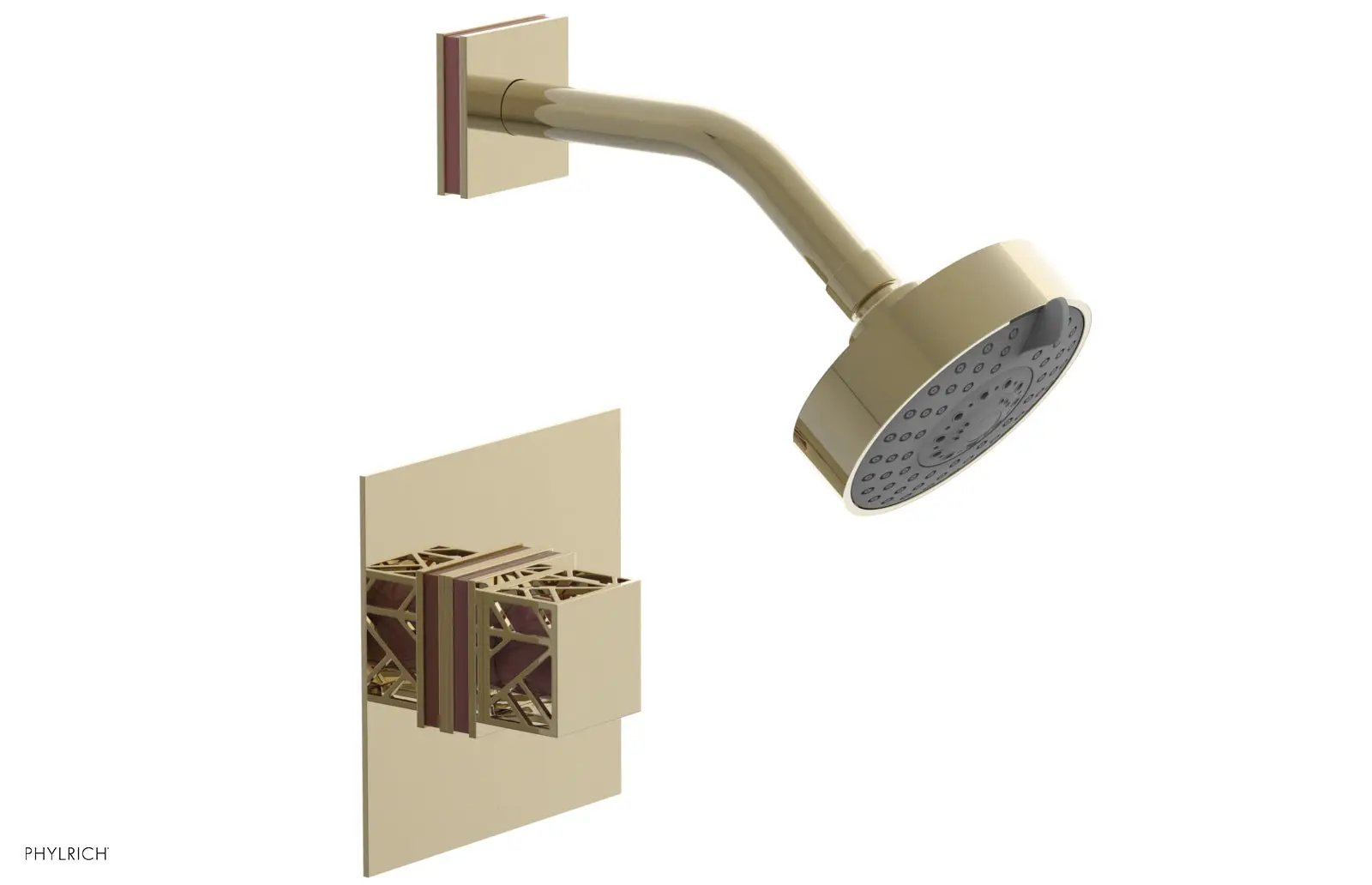 Phylrich JOLIE Pressure Balance Shower Set - Square Handle with "Pink" Accents by Phylrich