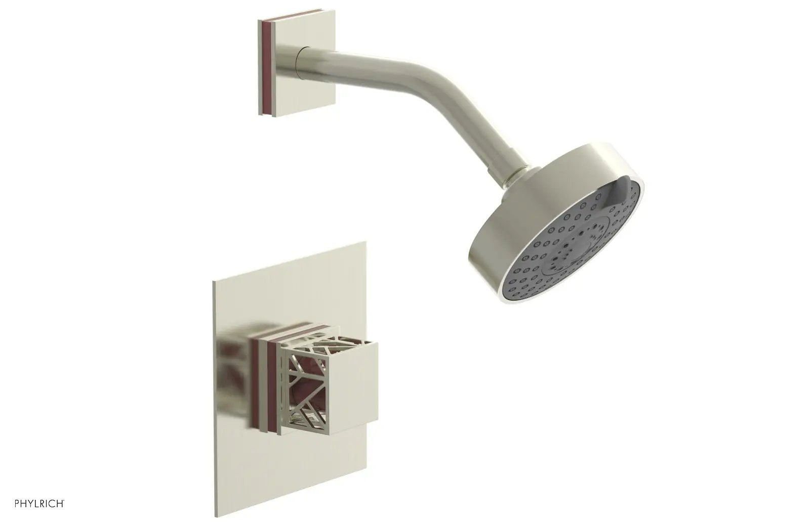 Phylrich JOLIE Pressure Balance Shower Set - Square Handle with "Pink" Accents by Phylrich