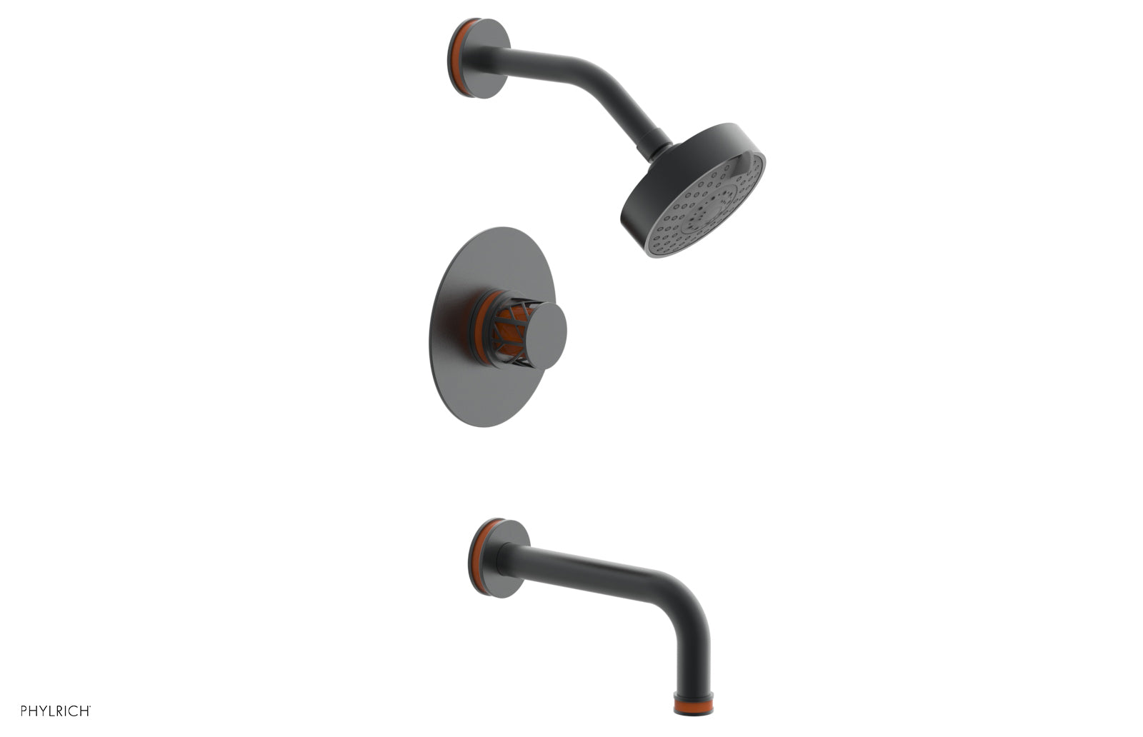 Phylrich JOLIE Pressure Balance Tub and Shower Set - Round Handle wth "Orange" Accents by Phylrich