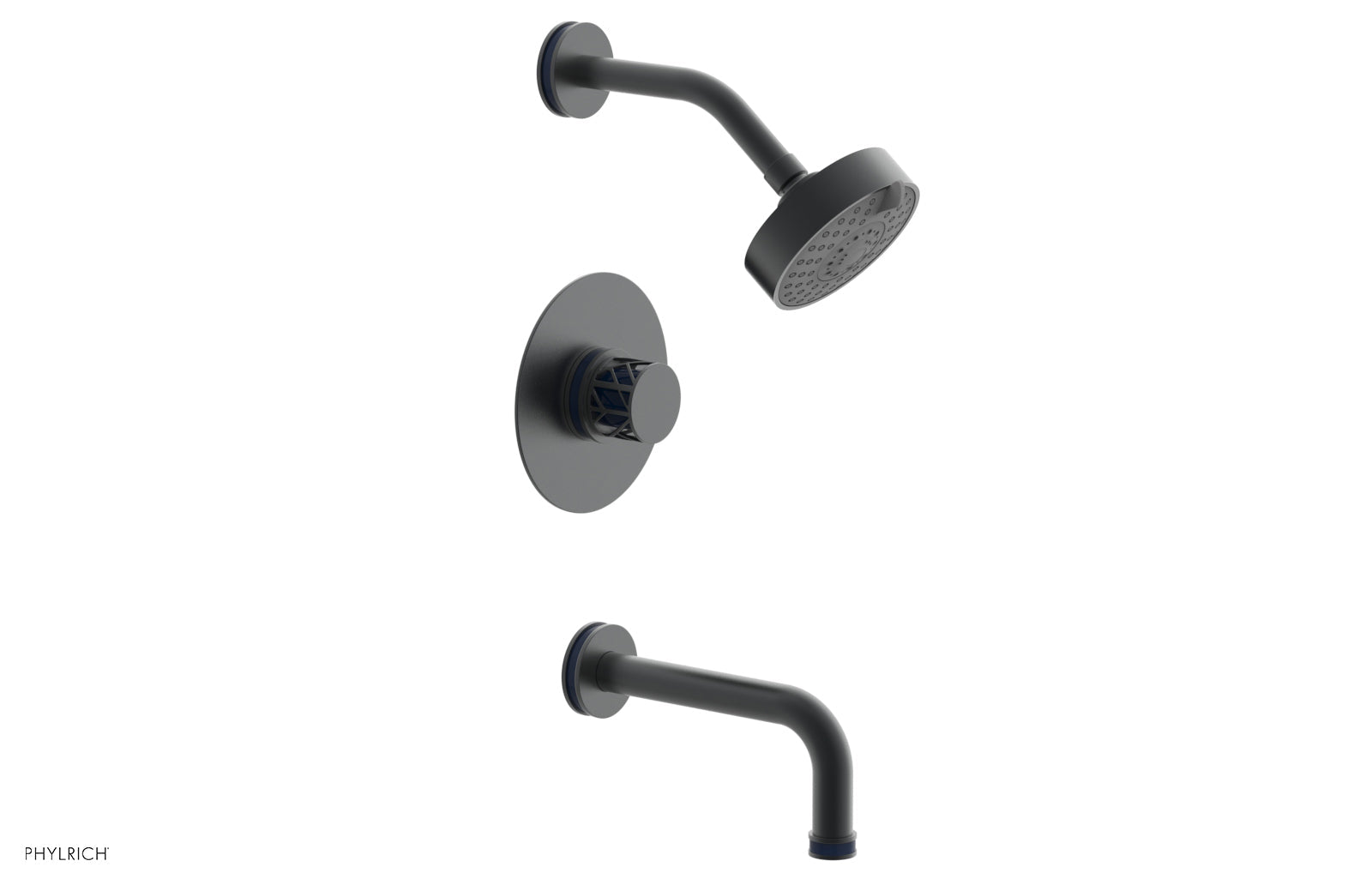 Phylrich JOLIE Pressure Balance Tub and Shower Set - Round Handle wth "Navy Blue" Accents by Phylrich