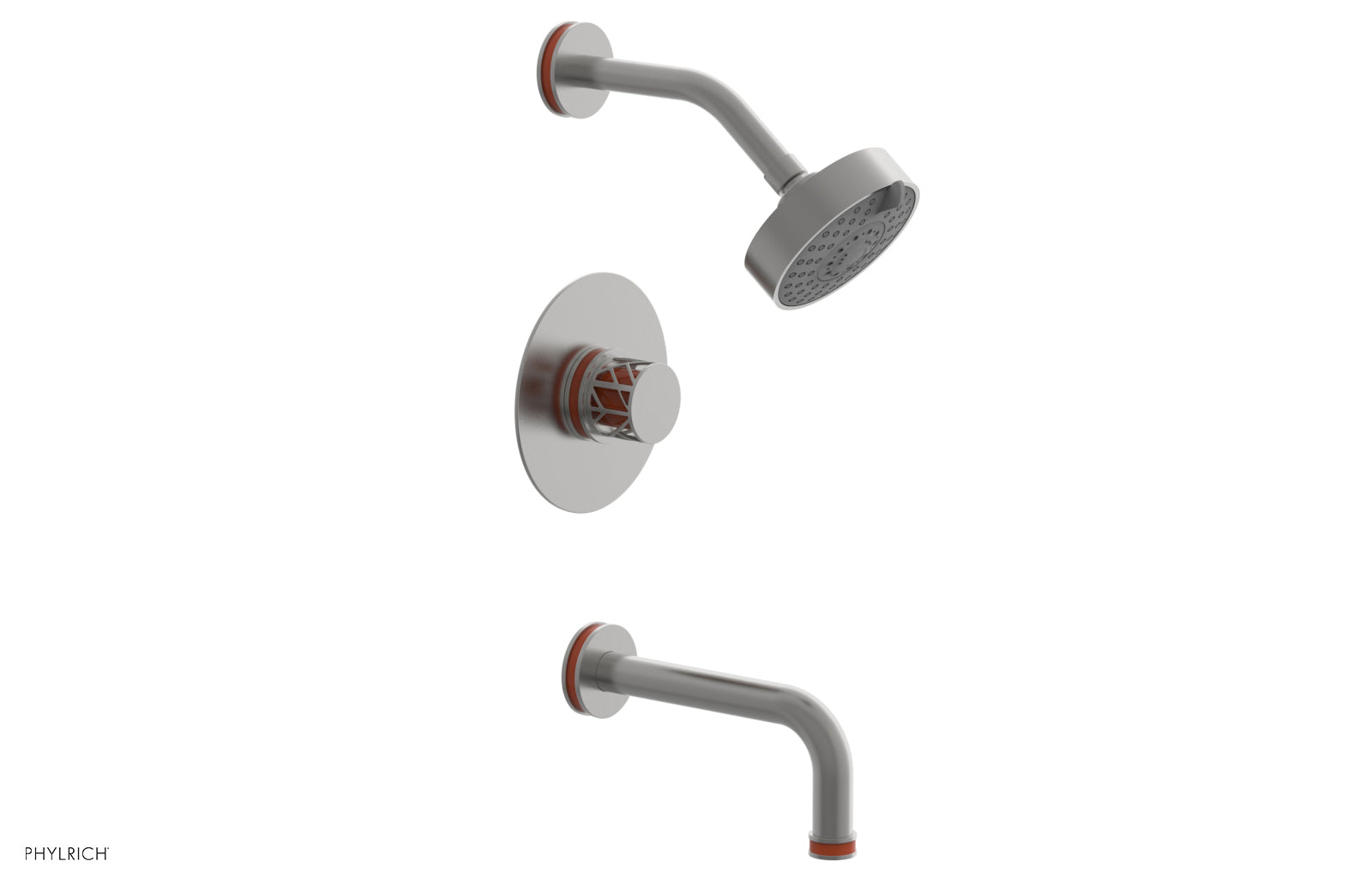 Phylrich JOLIE Pressure Balance Tub and Shower Set - Round Handle wth "Orange" Accents by Phylrich