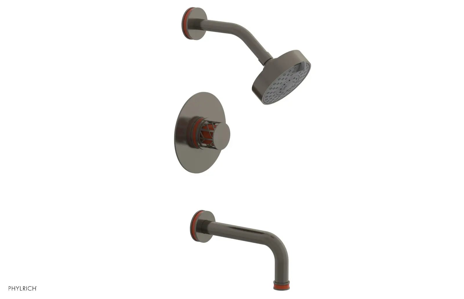 Phylrich JOLIE Pressure Balance Tub and Shower Set - Round Handle wth "Orange" Accents by Phylrich