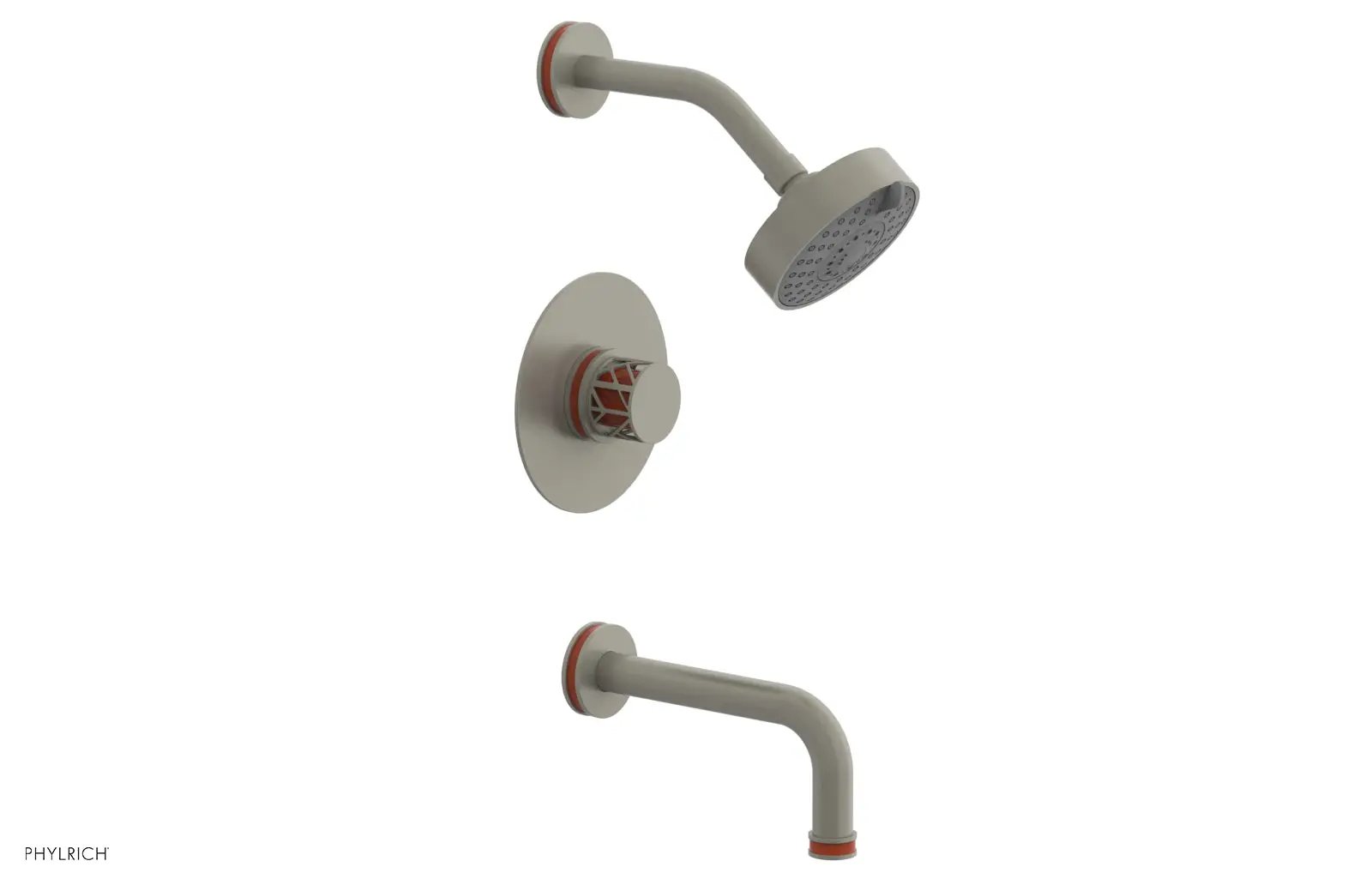 Phylrich JOLIE Pressure Balance Tub and Shower Set - Round Handle wth "Orange" Accents by Phylrich