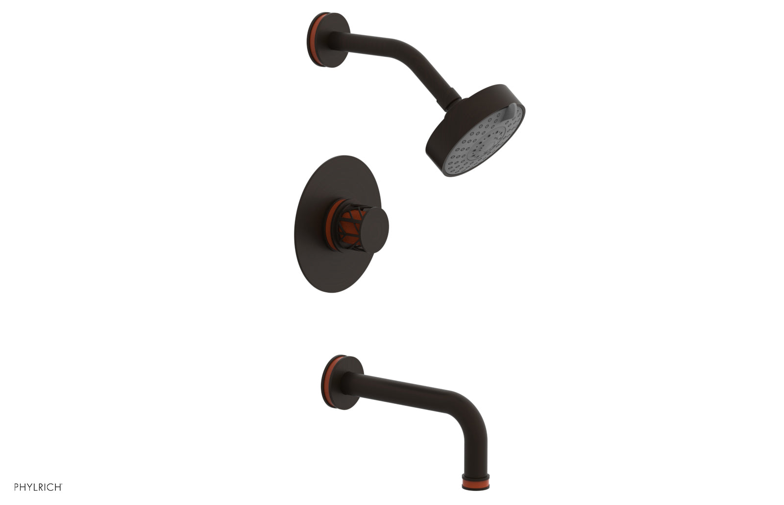 Phylrich JOLIE Pressure Balance Tub and Shower Set - Round Handle wth "Orange" Accents by Phylrich