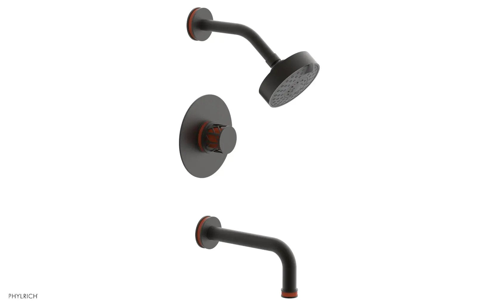 Phylrich JOLIE Pressure Balance Tub and Shower Set - Round Handle wth "Orange" Accents by Phylrich