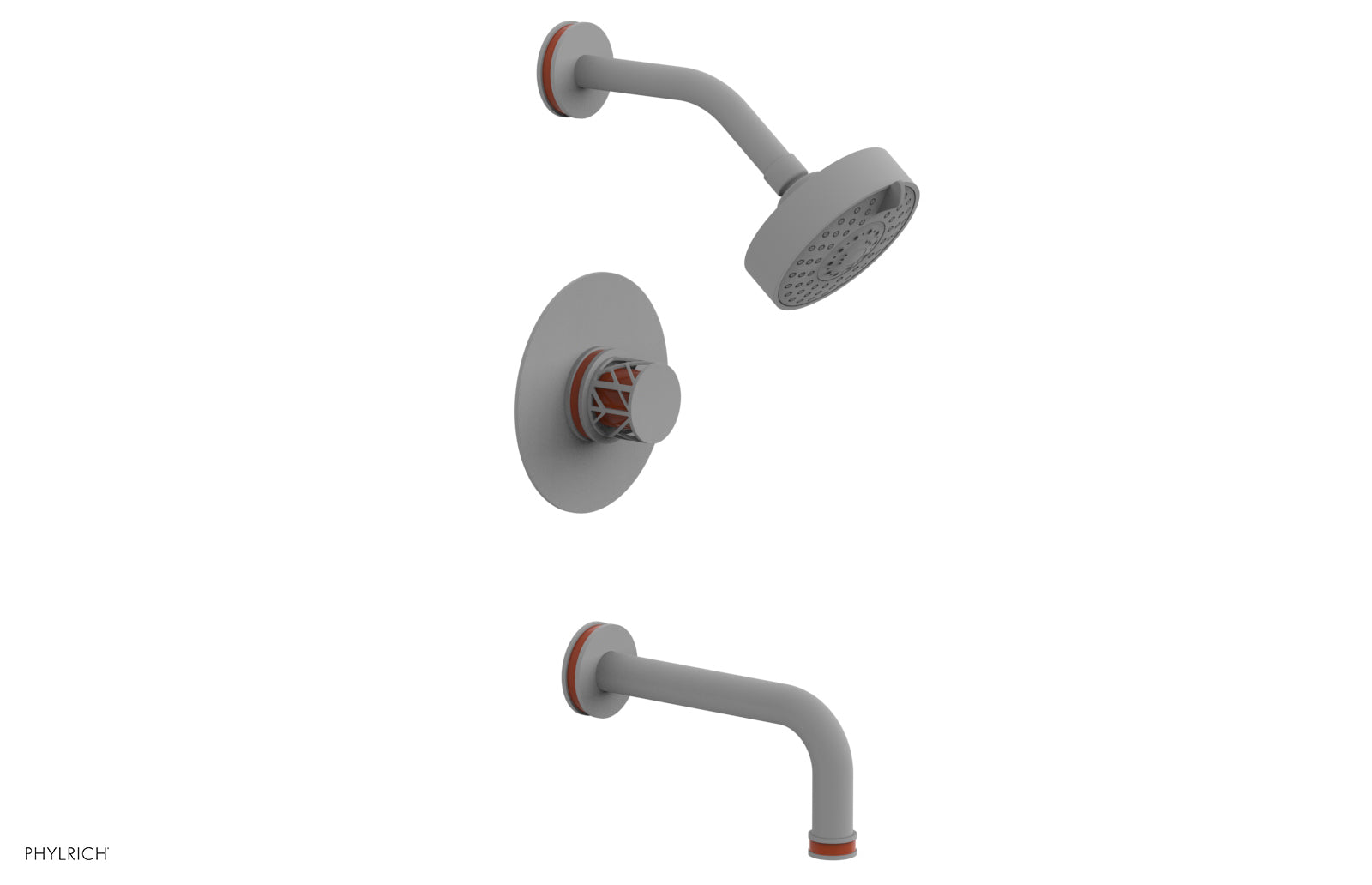 Phylrich JOLIE Pressure Balance Tub and Shower Set - Round Handle wth "Orange" Accents by Phylrich