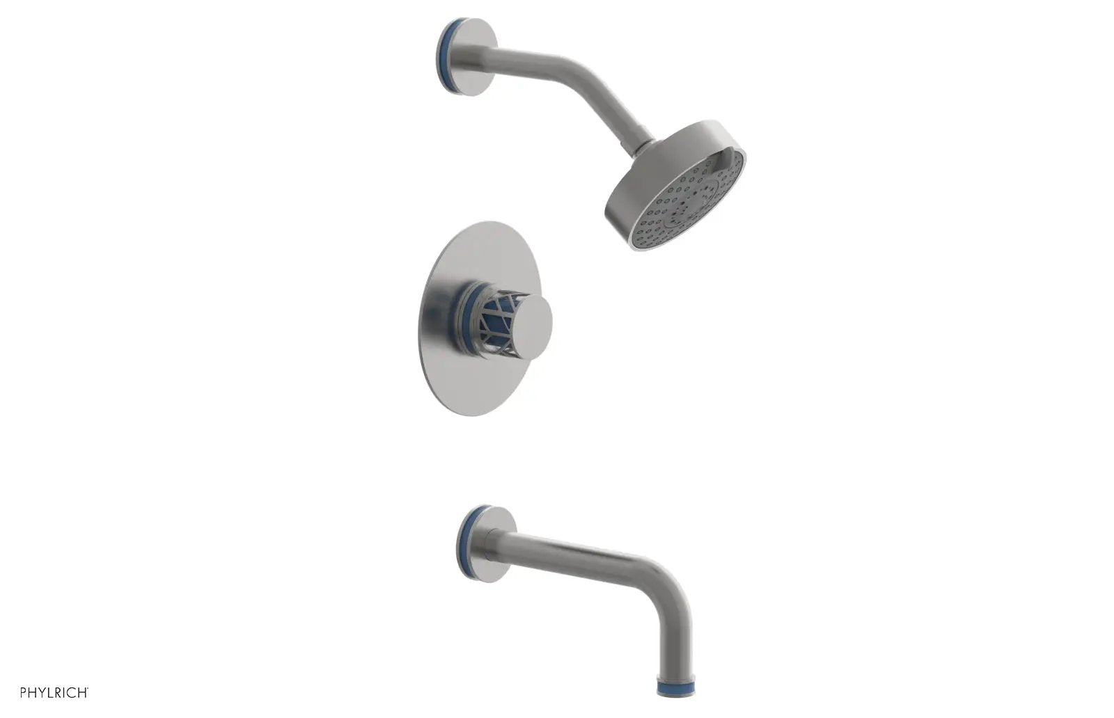Phylrich JOLIE Pressure Balance Tub and Shower Set - Round Handle wth "Light Blue" Accents by Phylrich