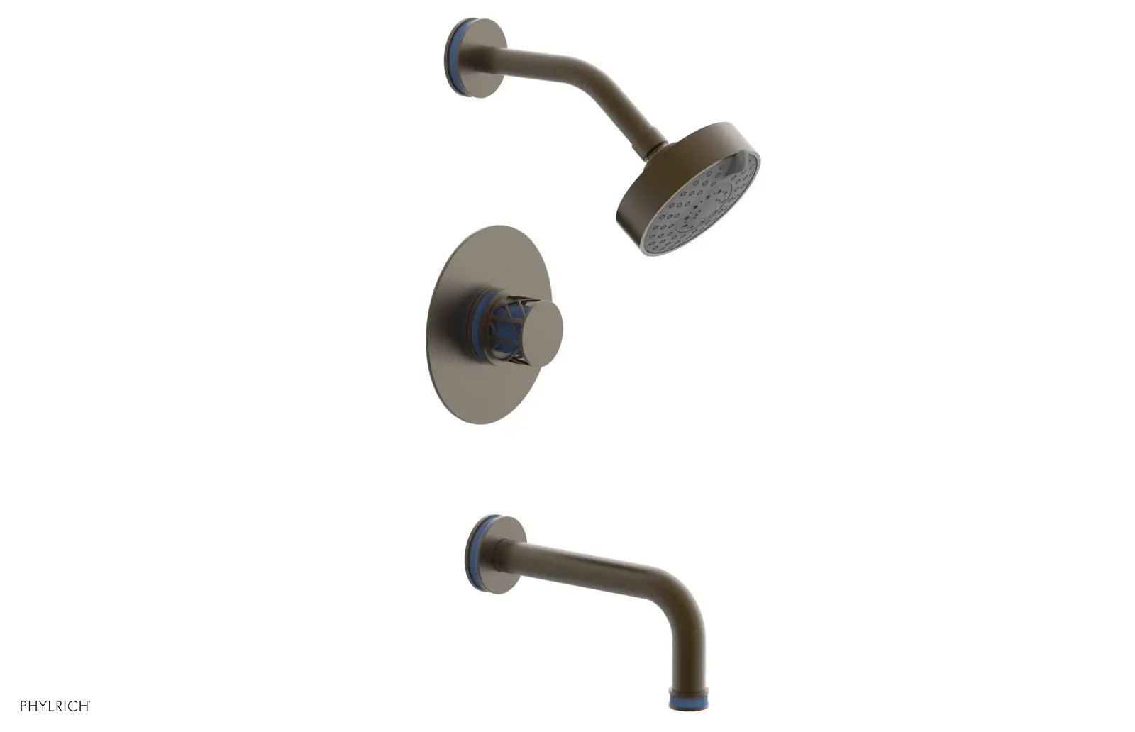 Phylrich JOLIE Pressure Balance Tub and Shower Set - Round Handle wth "Light Blue" Accents by Phylrich