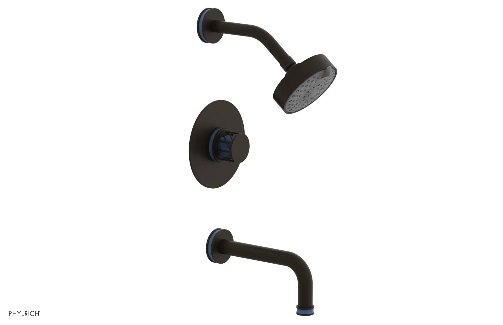Phylrich JOLIE Pressure Balance Tub and Shower Set - Round Handle wth "Light Blue" Accents by Phylrich