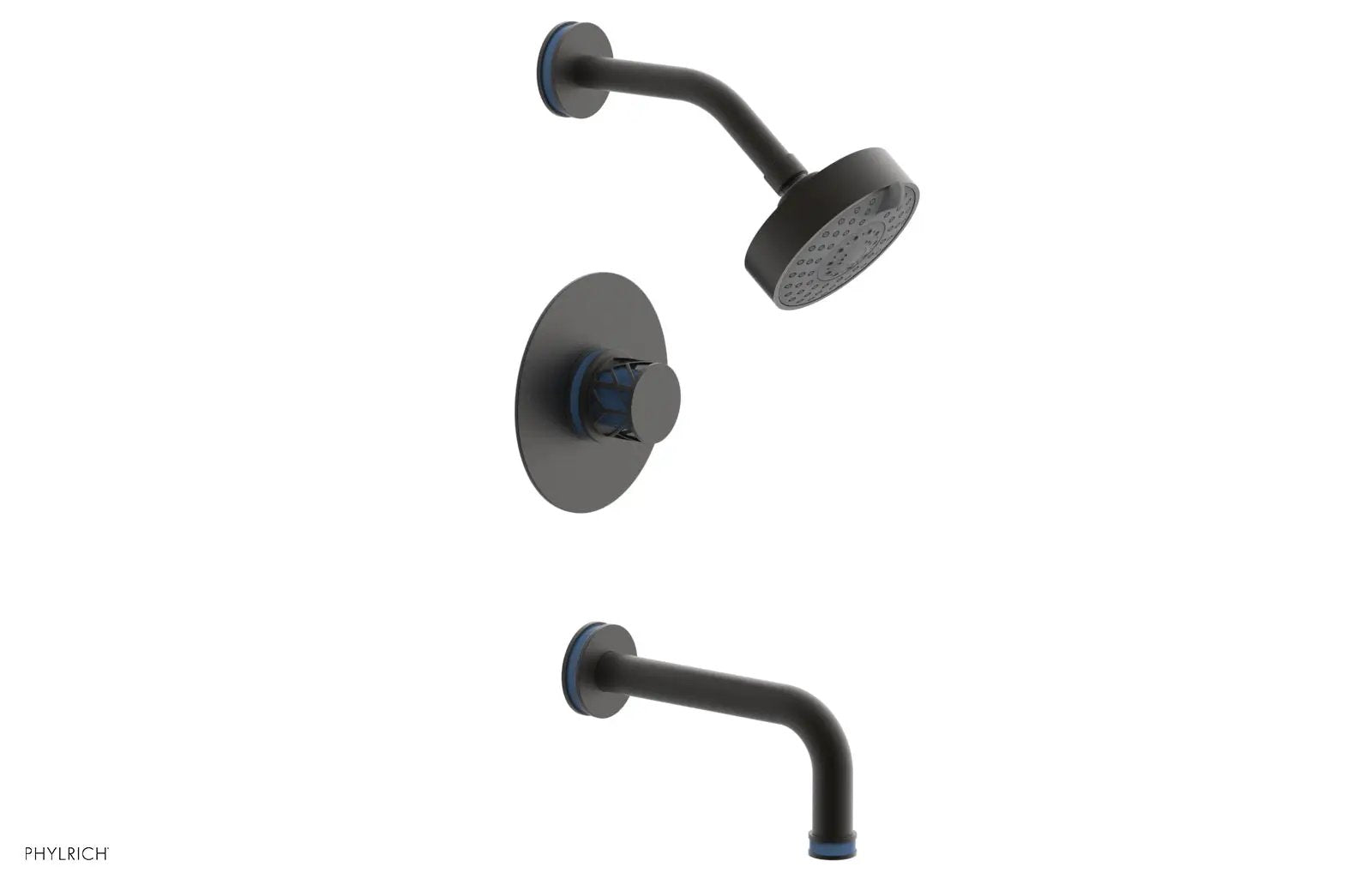 Phylrich JOLIE Pressure Balance Tub and Shower Set - Round Handle wth "Light Blue" Accents by Phylrich