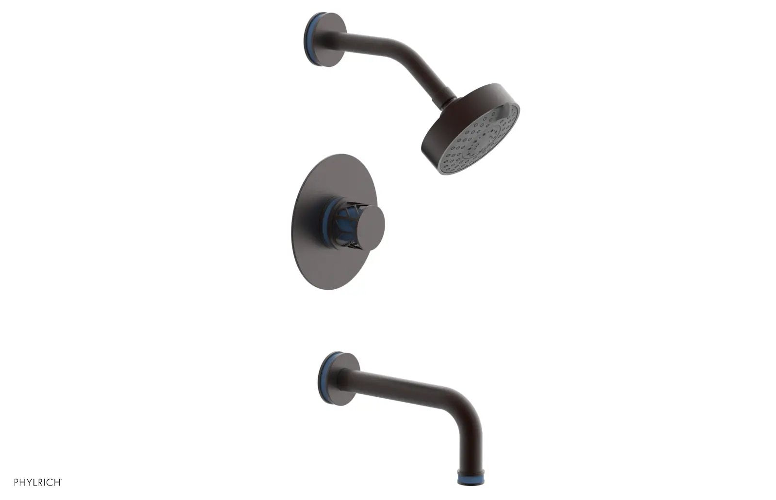 Phylrich JOLIE Pressure Balance Tub and Shower Set - Round Handle wth "Light Blue" Accents by Phylrich