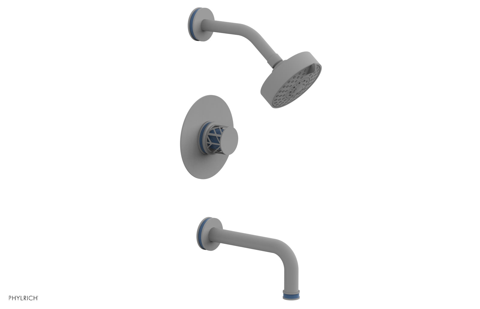 Phylrich JOLIE Pressure Balance Tub and Shower Set - Round Handle wth "Light Blue" Accents