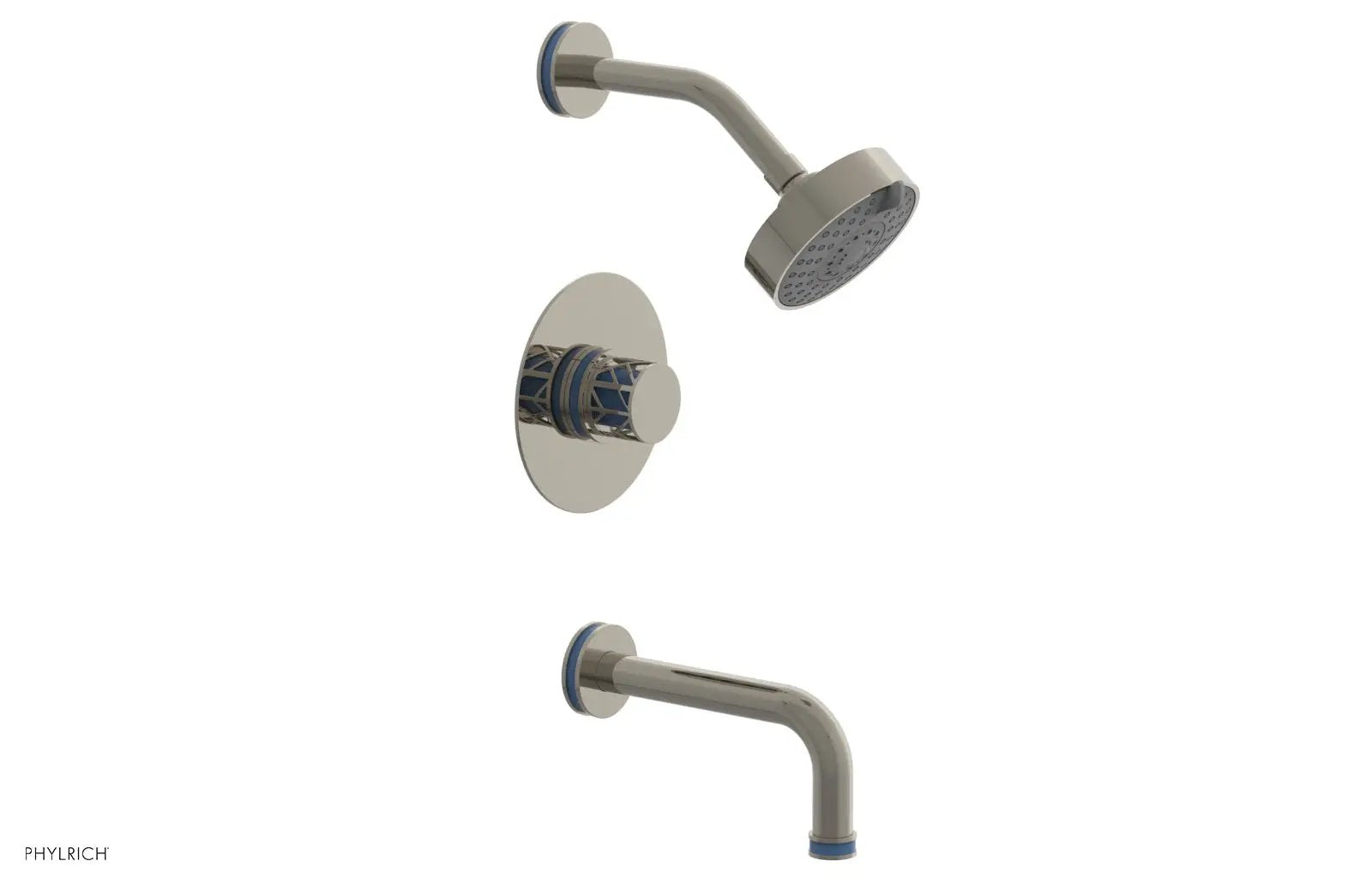 Phylrich JOLIE Pressure Balance Tub and Shower Set - Round Handle wth "Light Blue" Accents by Phylrich