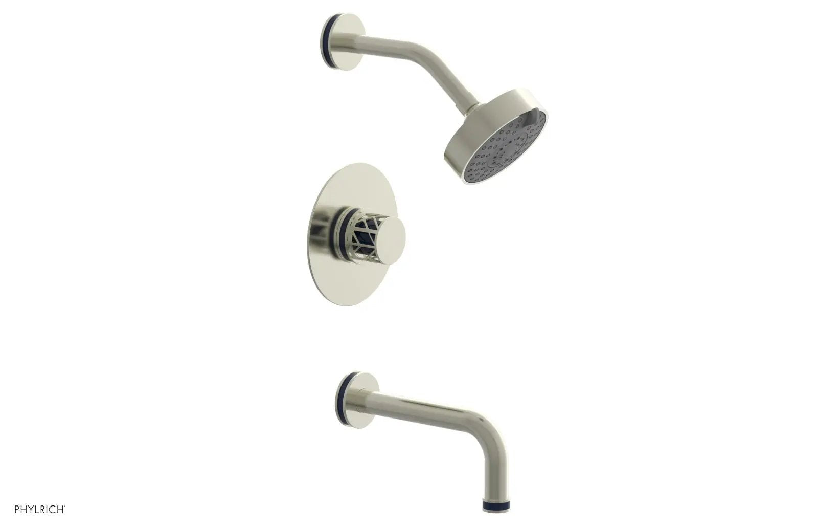 Phylrich JOLIE Pressure Balance Tub and Shower Set - Round Handle wth "Navy Blue" Accents by Phylrich