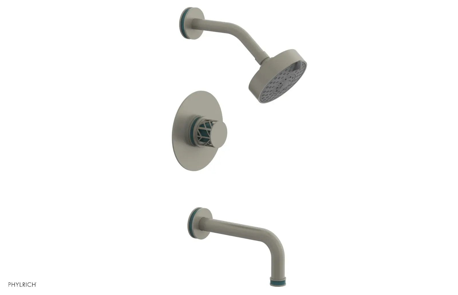 Phylrich JOLIE Pressure Balance Tub and Shower Set - Round Handle wth "Turquoise" Accents by Phylrich
