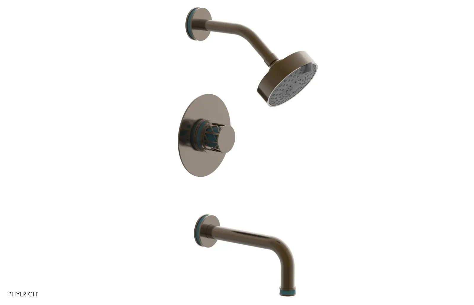 Phylrich JOLIE Pressure Balance Tub and Shower Set - Round Handle wth "Turquoise" Accents by Phylrich