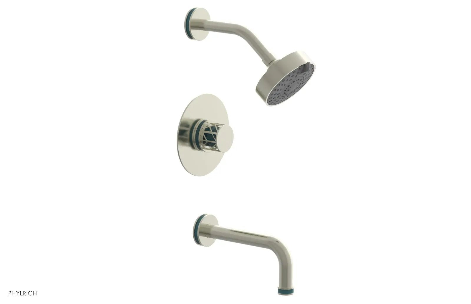 Phylrich JOLIE Pressure Balance Tub and Shower Set - Round Handle wth "Turquoise" Accents by Phylrich
