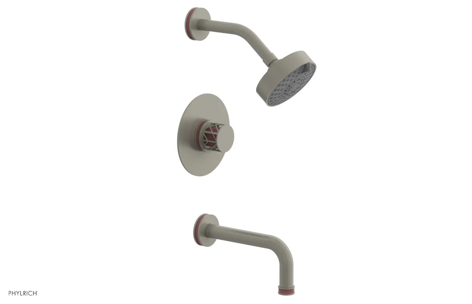 Phylrich JOLIE Pressure Balance Tub and Shower Set - Round Handle wth "Pink" Accents by Phylrich