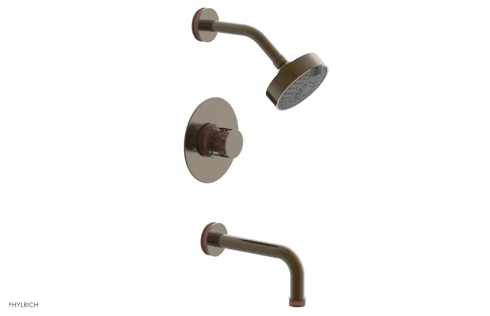 Phylrich JOLIE Pressure Balance Tub and Shower Set - Round Handle wth "Pink" Accents by Phylrich