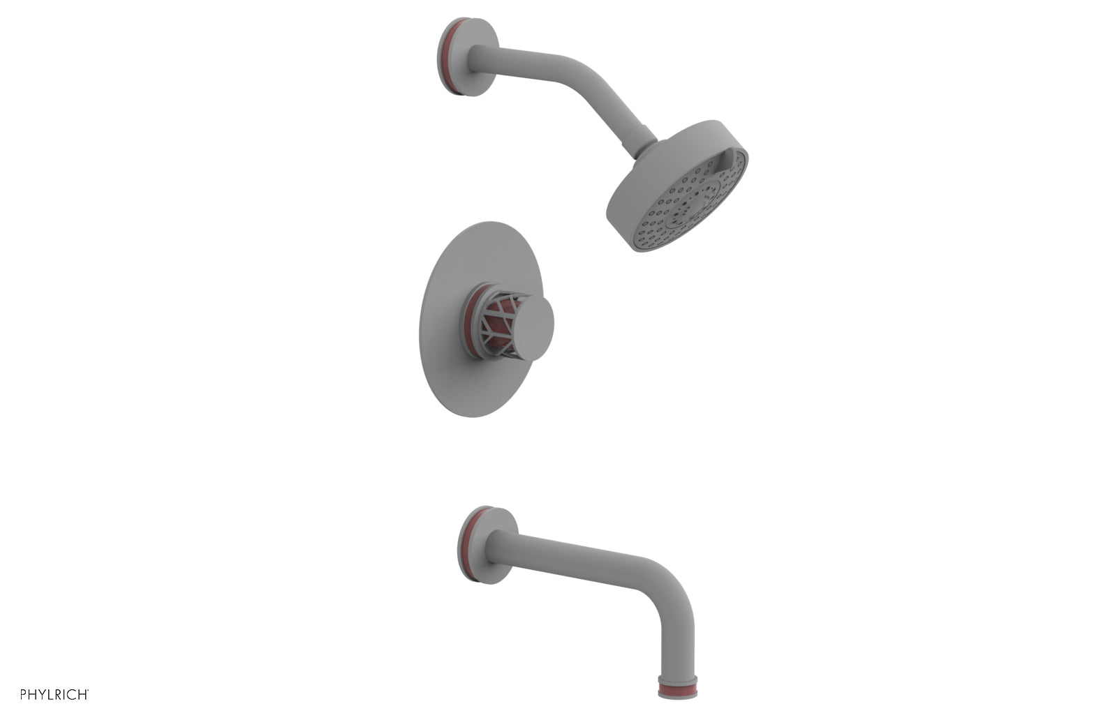 Phylrich JOLIE Pressure Balance Tub and Shower Set - Round Handle wth "Pink" Accents