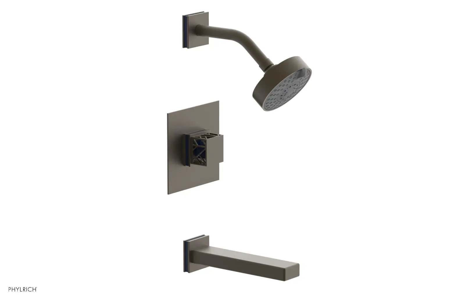 Phylrich JOLIE Pressure Balance Tub and Shower Set - Square Handle wth "Navy Blue" Accents by Phylrich