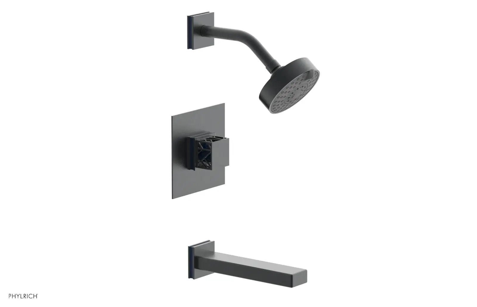 Phylrich JOLIE Pressure Balance Tub and Shower Set - Square Handle wth "Navy Blue" Accents by Phylrich