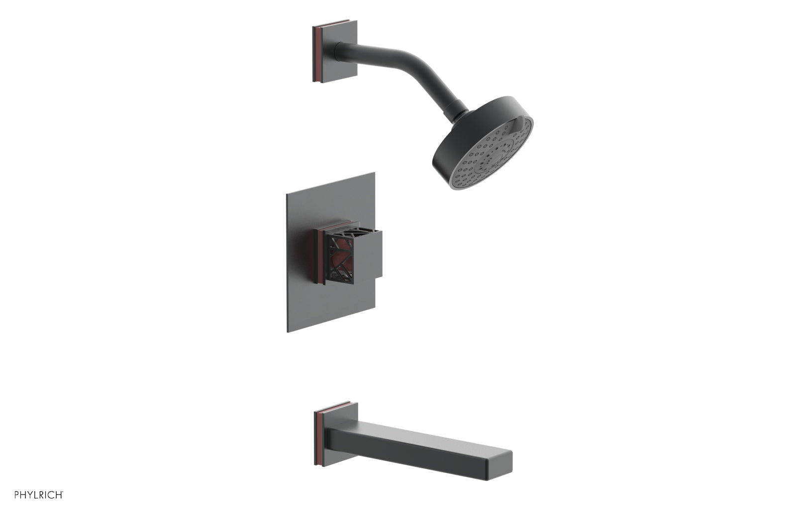 Phylrich JOLIE Pressure Balance Tub and Shower Set - Square Handle wth "Pink" Accents by Phylrich
