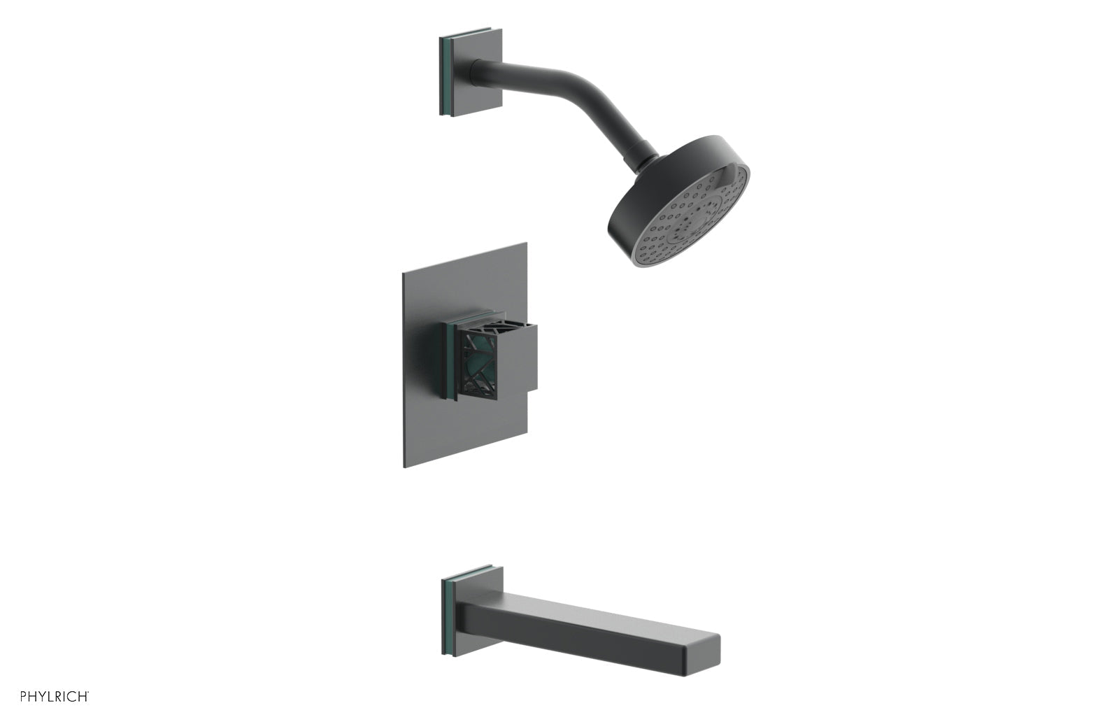 Phylrich JOLIE Pressure Balance Tub and Shower Set - Square Handle wth "Turquoise" Accents by Phylrich